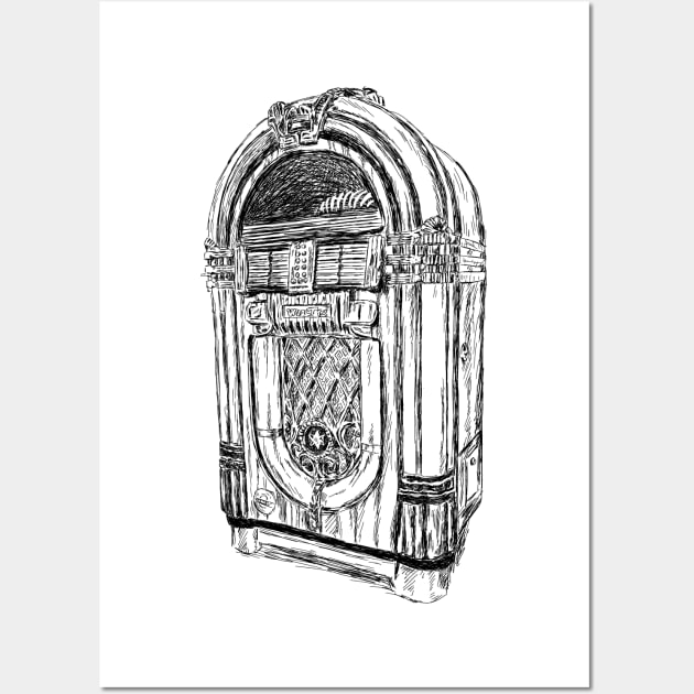 Antique Juke Box Drawing Wall Art by rachelsfinelines